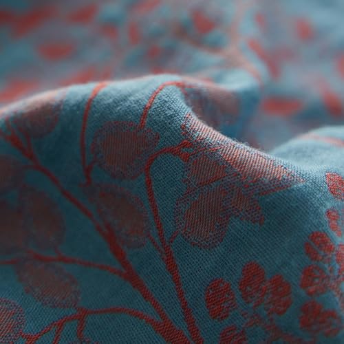 VM VOUGEMARKET Jacquard Duvet Cover Set King,Yarn-Dyed Cotton Blue Red Tree Leaves Duvet Cover Bordered,Reversible Farmhouse Style Bedding Set King