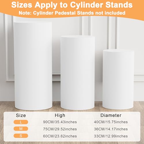 Image of Putros Cylinder Pedestal Covers White 3Pcs Spandex Cylinder Plinth Stand Cover for Party Wedding Props Event Decor