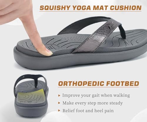 Image of jiajiale Womens Fashion Orthotic Flip Flops Ladies Slip On Lightweight Comfortable Thick Cushion Yoga Mat Thong Sandals With Plantar Fasciitis Arch Support