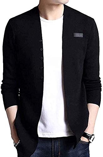 [エンプティオ] 長袖 ニット カーディガン メンズ カーデ コーディガン カーデガン ロングスリーブ ながそで 長そで 袖あり そであり ジャケット ジャケ コート オーバーサイズ テラジャケ テラード フードなし フォーマル モコモコ ワンポイント ベスト ボタン ボタンあり ポケット 羽織 ノーカラー ドレープ 黒い くろいろ くろ ブラック black クロ クロイロ (M) 黒色