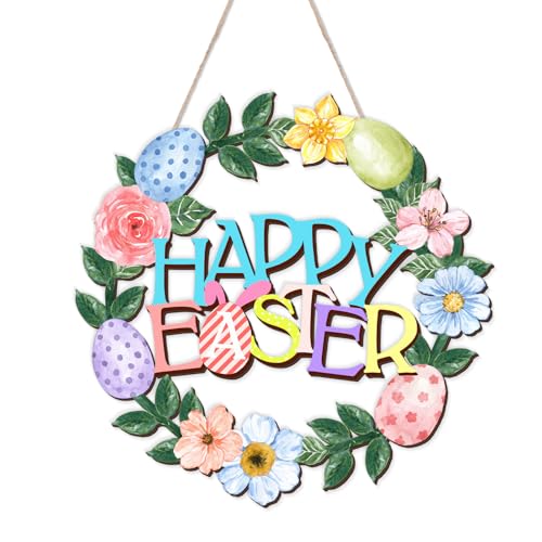 Easter-Decorations-Wreath-Hanging-Door-Sign-Happy-Easter-Eggs-Flowers-Leaves-Wooden-Door-Sign-Welcome-Seasonal-Spring-Easter-Wreath-Sign-for-Easter-Tree-Door-Wall-Party-Supplies Easter Decorations Wreath Hanging Door Sign Happy Easter Eggs Flowers Leaves Wooden Door Sign Welcome Seasonal Spring Easter Wreath Sign for Easter Tree Door Wall Party Supplies