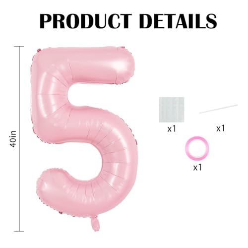 Image of TONIFUL 40 Inch Pastel Pink Number Balloon Balloon Big Pink Digital Balloon for Girl's Birthday Party Wedding Bridal Shower Engagement Anniversary Photo Shoot Supplies(Number 5)