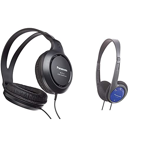 Panasonic RP-HT161E-K HiFi-Kopfhörer (2 m langes Kabel, 10-27.000 Hz, 30 mm Wandler) schwarz & Panasonic RP-HT010E-A Bügelkopfhörer (1,2m Kabellänge; Kopfhörer Klinkenstecker; geringes Gewicht) blau