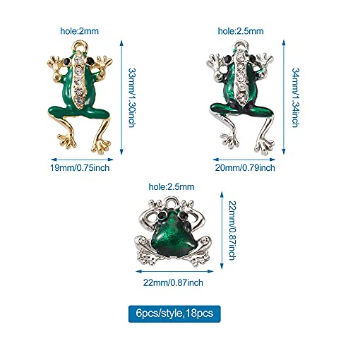 Kissitty 18Pcs/Box Enamel Frog Charms Rhinestone Green Frog Pendants 3 Styles Metal Animal Charms 22-34X19-22Mm For Necklaces Bracelets Earrings Jewelry Making With Hole 2-2.5Mm #TOP5