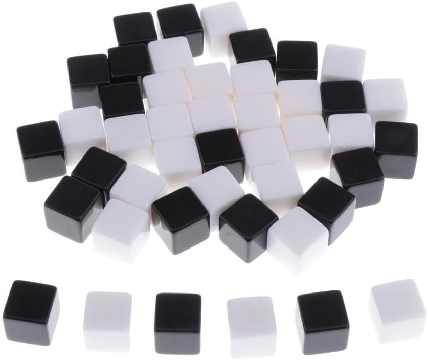 50 Square Edge Blank Dices D6 Black White RPG Playing Dice