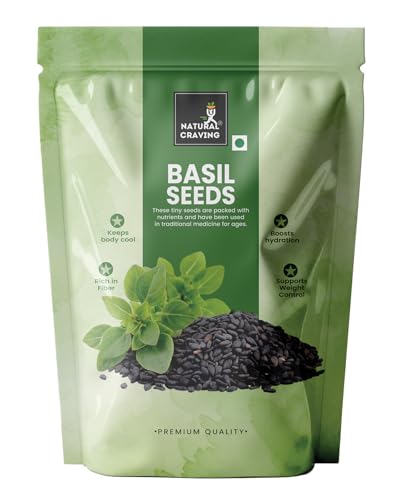 Image of Natural Craving Basil Seeds 200g | Organic Sabja Seeds | Tukmaria for Eating | High in Omega-3, Fiber & Plant Protein | Gluten-Free Superfood for Digestion, Hydration & Weight Management