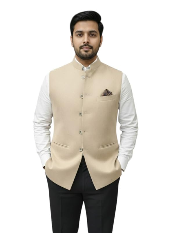 Men's Nehru Jacket Waistcoat, Sleeveless, Mandarin Collar, Button Front-picture-52