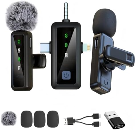 Microphone cravate sans fil 3 en 1, pour iPhone, Android, iPad, p...