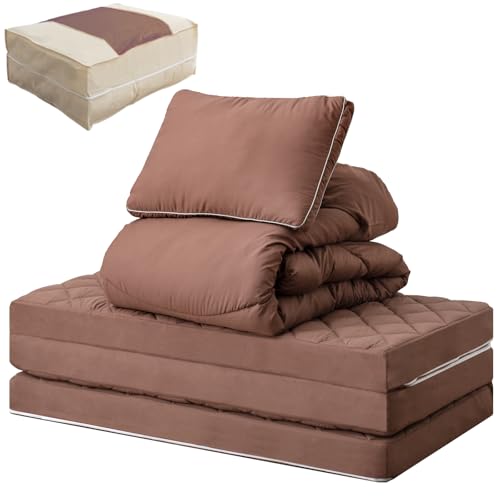 タンスのゲン 布団セット シングル 7点セット【ポケットコイル 三つ折り マットレス】掛け布団 中綿充填量1.5kg 高さ調整枕 収納ケース付 各種カバー 抗菌 防臭 布団 寝具セット 81900052(113850)