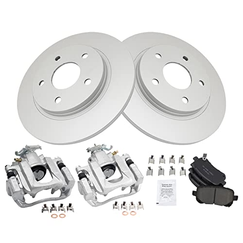 Image of TRQ Rear Brake Pad and Rotor Set Ceramic Coated Rotors Calipers