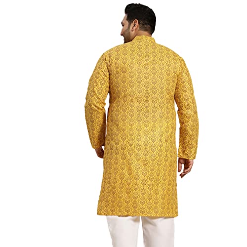 Image of SOJANYA Plus Men's Navy Blue Self-Design Cotton Linen Printed Kurta