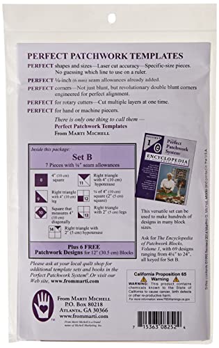 Marti Michell 4-inch Perfect Patchwork Template Basic Square Set B, Pack of 7