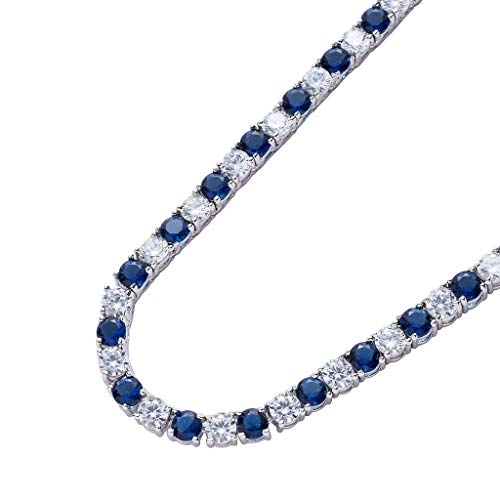 14K Gold 5mm Tennis Chain Necklace, Blue & White Moissanite Choker, Trendy Gift for Him3