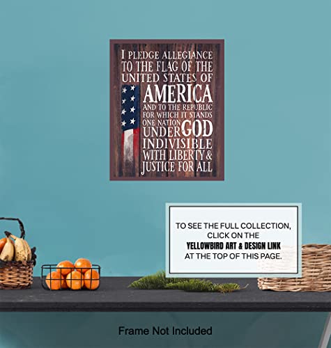 Pledge Of Allegiance Flag - Patriotic Decor - Gift For American Us Military Veterans, Republicans, Conservatives - 8X10 Rustic Wall Art Poster Print - Usa Americana Sign Plaque For Office, Living Room #TOP5