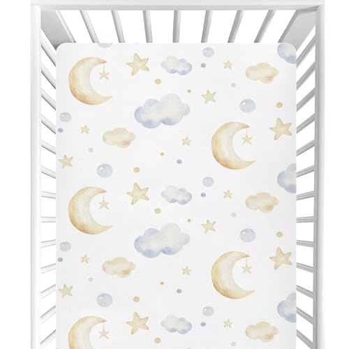 Image of CaTaKu Crib Sheets for Girls & Boys - Clouds, Stars Baby Sheets, Neutral Toddler Mini Crib Mattress Sheets Fitted for Nursery Bed, 27 inchx 39 inch