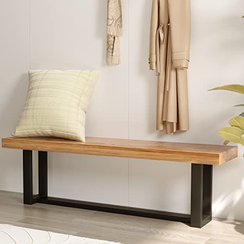 Sospiro 60 Inch Solid Wooden Dining Bench With Metal Frame, Farmhouse Indoor Kitchen Table Bench Seating For Dining Room Living Room Entryway, Brown #TOP2