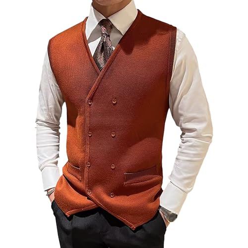 Mens Single Breasted Sleeveless Vest Wool Blend V Neck Button Vest Lightweight Cable Knit Cardigan Vests