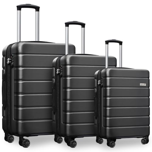 Image of KEYTANG 3-Piece Hardshell Luggage Set(20 /24 /28), Lightweight Expandable Suitcase with TSA Lock and Double Spinner Wheels, 20% Expansion for Extra Packing, Carry-On and Checked Bags, Black