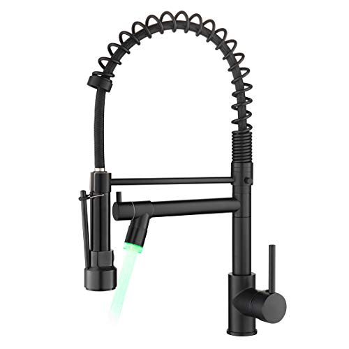 Image of AIMADI Kitchen Faucet,Black Kitchen Faucet,Commercial Pull Down Sprayer | Single Handle Single Hole Spring Kitchen Sink Faucet,Matte Black