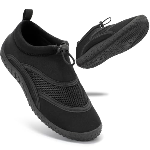 STQ KIDS Water Shoes Kids Aqua Socks Boys Girls Beach Swim Quick Dry Non Slip Wetsuit Toddler Wet Swimming Pool Sea Surf Childrens Barefoot Sand Sports Outdoor Summer All Black 1 UK