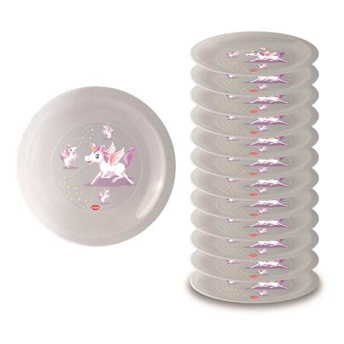 Snips, Set of 12 Washable Hard Plastic Plates, Reusable Plastic Plates, Unicorn Decoration, Diameter 23.5 cm, Made in Italy