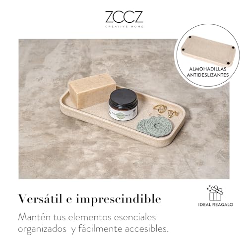 ZCCZ Juego de 6 Accesorios de baño Beige con Dispensador de jabón, 2 Soportes para hisopos, Soporte para Cepillo de Dientes, Vaso de baño y Bandeja de tocador, Organizador Decorativo para encimera - imagen 7