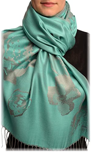 Écharpe pashmina fleurs bleu sarcelle LissKiss pour vos soirées chic