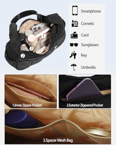 Quilted Shoulder Bag Purses for Women Nylon Crescent Puffy Purses Handbags with Adjustable Straps3