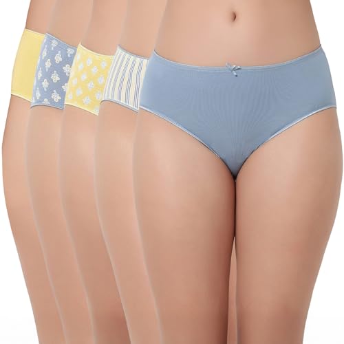 Image of juliet Cotton Hipster Premium Panties Set of 5 Full Coverage Stretchable Fabric