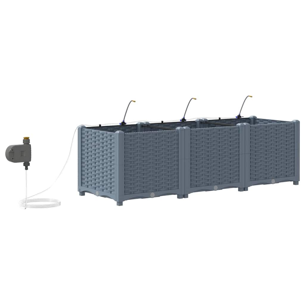 Garten-Pflanzgefäß 3er Set Hellgrau aus Stahl, 120x40x37,5 cm, langlebig für den Außenbereich, mit Bewässerungssystem für mühelose Pflanzenpflege