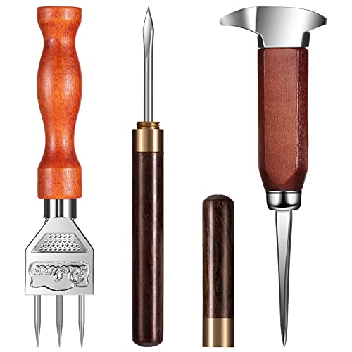 3 Pieces Ice Pick Stainless Steel Ice Crusher with Wooden Handle Stainless Steel Ice Pick with Safety Cover Japanese Style Ice Chipper Ice Shaper for Kitchen Bars Bartender Picnics Camping Restaurant