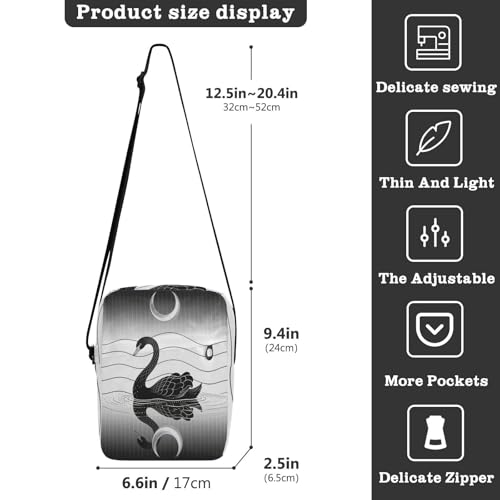 mens messenger bag shoulder bag men Shoulder Handbag Adjustable Strap for business business- Black Swan Silver3