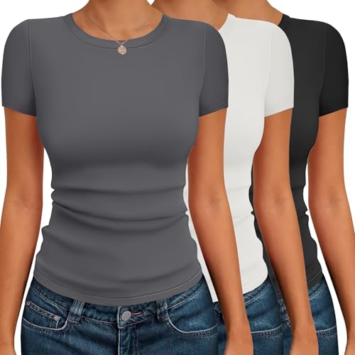 Ekouaer Short Sleeve Shirts for Women Basic Tees Slim Fit