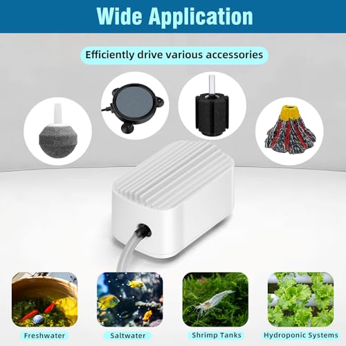 Image of Quiet Aquarium Air Pump 3W Fish Tank Oxygen Aerator Pump with Air Stone Airline Tubing Check Valve Aquarium Bubbler for 3-20 Gallon Fish Tanks