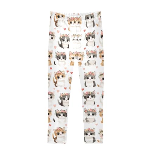 Cute Cats Girls Leggings Toddler Doodles Flowers Kids Yoga Pants Dance Active Tights 4T