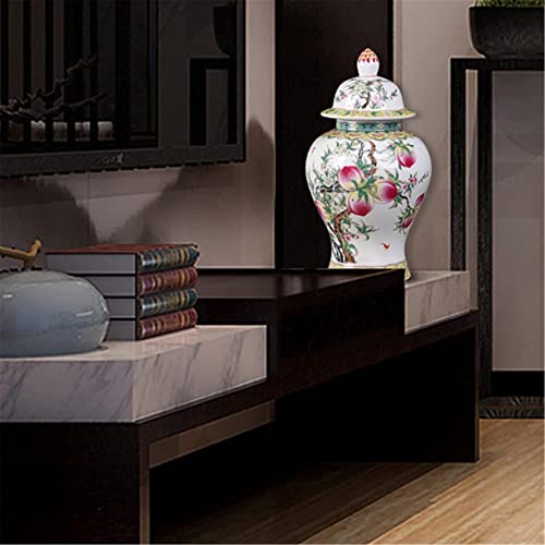 Aadecor Ceramic Jars,Tea Jar,Chinese Style Storage Jars,Ginger Jars Home Decor Ginger Jar Temple Jar Decorative Jar Oriental Vases Porcelain Jar Peach Floral Pink Green Print (Color : Pink) #TOP3