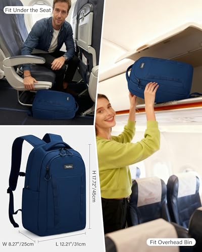 HanTrip Travel Laptop Backpack Carry On, 18 Inch Large Work Backpack School Book Bags, Light Water Resistant Backpacks for Women Men with Luggage Strap Water Bottle Pocket Chest Strap, Navy Blue — view 2