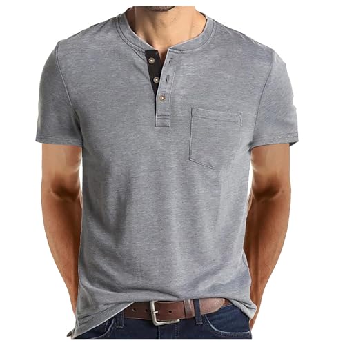 Mud Kingdom Camisetas masculinas Henley manga curta slim fit casual P-XGG, Verde, M