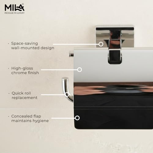 Image of Mila Floro Tissue Paper Holder | SS304 Stainless Steel | Chrome Finish | Wall-Mounted Bathroom Toilet Roll Holder | Rust-Proof & Durable | Fits Standard Tissue Rolls