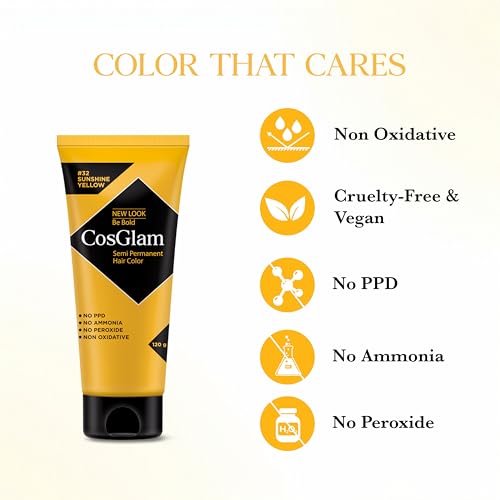 Image of Semi Permanent Hair Color for Women & Men, (120g, #32 Sushine Yellow) Enriched with Conditioner, Glossy Finish, No Ammonia, No Peroxide & Non Oxidative, Vegan Highlights Colorful Hair Dye