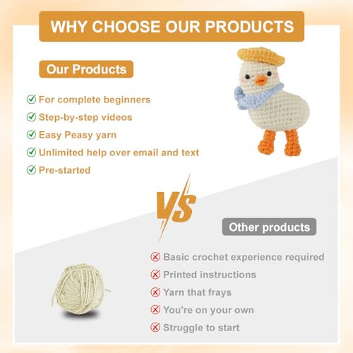 Image of Autglint Duck Crochet Kit for Beginners Adults & Kids, Amigurumi Learn to Crochet Starter Kit with 4K Step-by-Step Video Tutorials, Includes Pre-Started Yarn, Crochet Hooks & Accessories - White Duck