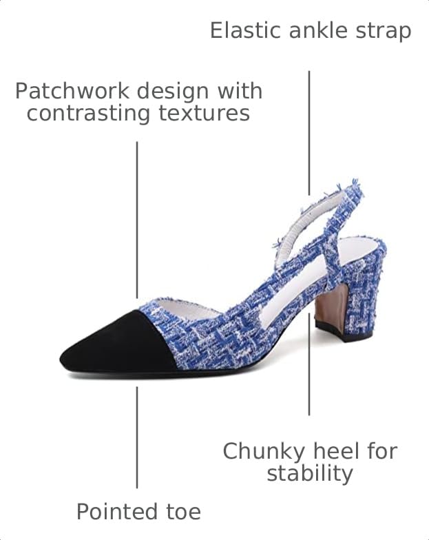 Image of MICIFA Slingback Heels for Women,Round Toe Chunky Heeled Pumps Ankle Strap Fashion Splicing Dress Shoes