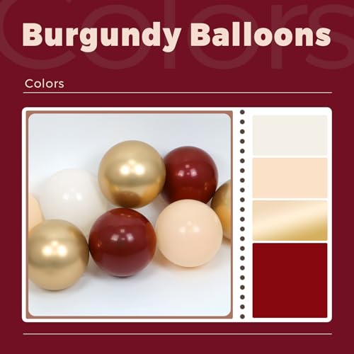 Image of 60pcs Maroon and Gold Balloons 12inch Burgundy and Gold Balloons with Sand White Nude Balloons for Wedding Bridal Shower Graduation Birthday Party Decorations