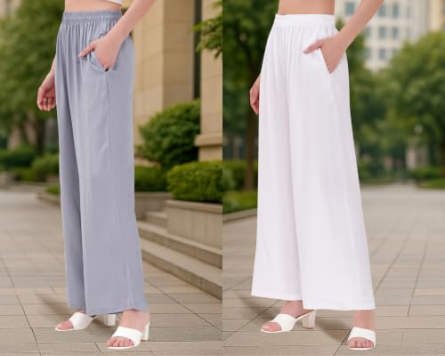 Image of Buy That Trendz Palazzo Pants for Women Rayon Elasticated Regular Fit Flared Wide Leg M to 6XL Pack of 2