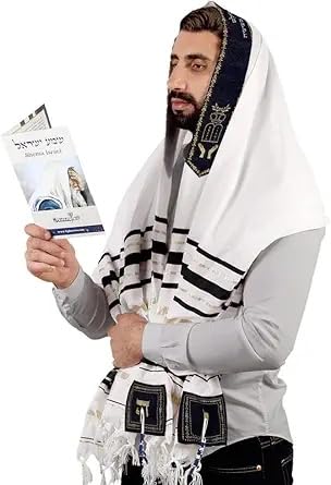 Premium Kosher Tallit for Yom Kippur - Hand-Embroidered Jewish Prayer Shawl with Tzitzit, Traditional Men's/Women's Religious Attire for Holy Days