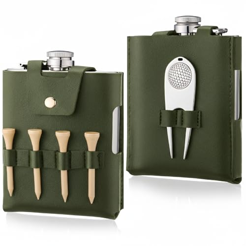 Remerry Golf Flask Gift Set 7 Oz With Leather Case