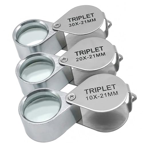 Lot de 3 loupes de poche pliables 30 x 20 x 10 x pour bijoux, pierres, timbres, pièces de monnaie, montres