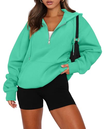 onlypuff Women Half Zipper Pullover Sweatshirt Long Sleeve Hoodies Kangaroo Pocket Fleece Basic Sweater