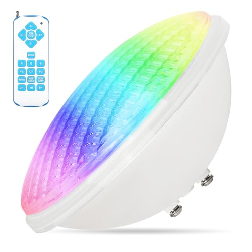 KWODE 54W RGB Lampe Piscine, LED PAR56 Projecteur Piscine, Timing 2/4/6H avec télécommande, 12V DC/AC Lumiere Piscine, Spot Piscine Etanche IP68 (1pcs lampe)