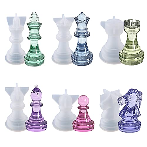 6 moldes de ajedrez 3D de resina epoxi hechos a mano, piezas de ajedrez de cristal UV epoxi para decoración del hogar, fundición de resina, bricolaje, manualidades, joyería, decoración del hogar
